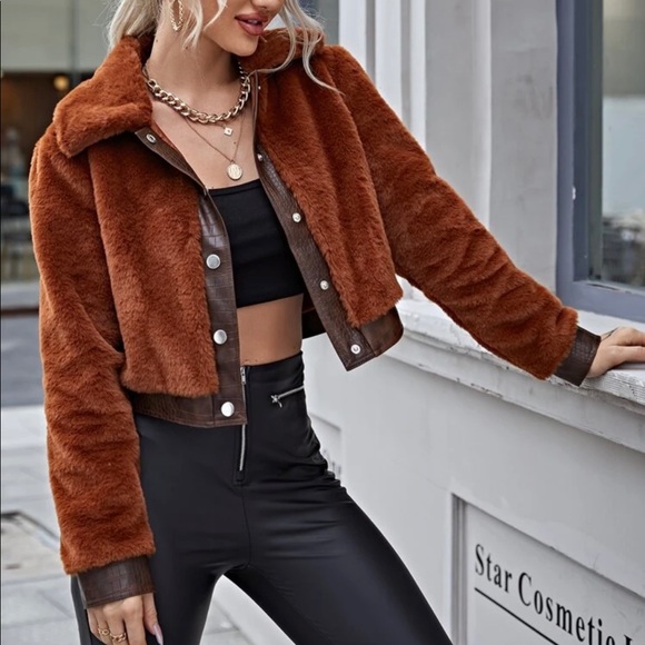 Leather Trim Fuzzy Coat NEVER WORN - Picture 2 of 4